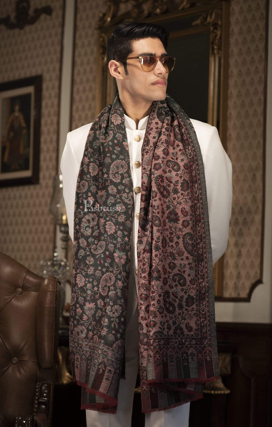 Pashtush India 70x200 Pashtush Mens Cashmere Wool Scarf, Reversible Weave, Twin Coloured Paisley Weave Scarf