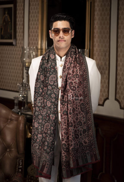 Pashtush India 70x200 Pashtush Mens Cashmere Wool Scarf, Reversible Weave, Twin Coloured Paisley Weave Scarf