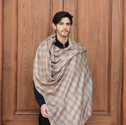 Pashtush Mens Check Shawl, Extra Fine Wool, Soft And Light Weight