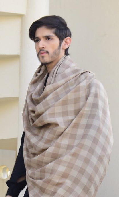 Pashtush Mens Check Shawl, Extra Fine Wool, Soft And Light Weight