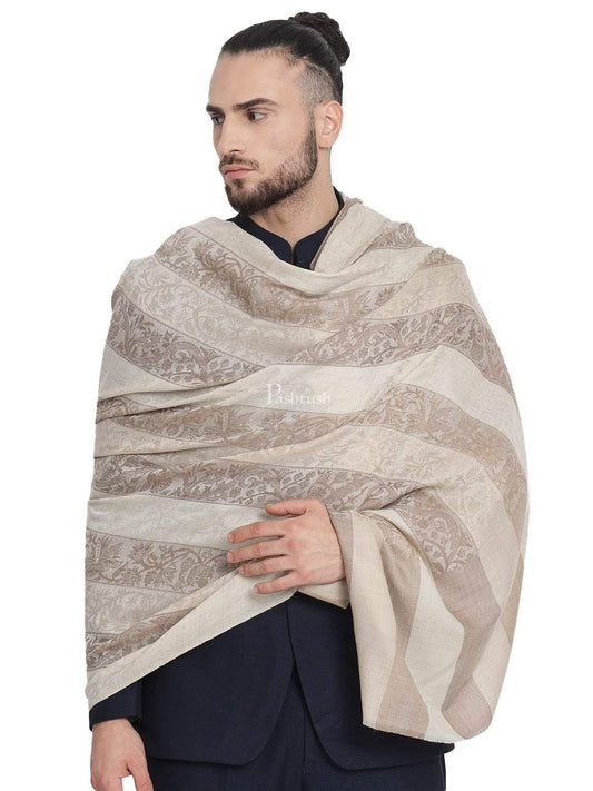 Pashtush India 114x228 Pashtush Mens Checkered Shawl, Natural Beige, Fine Wool, Medium