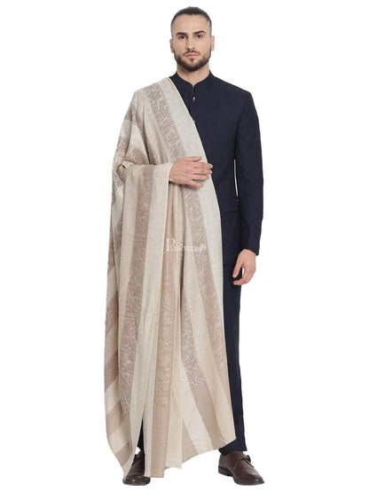 Pashtush India 114x228 Pashtush Mens Checkered Shawl, Natural Beige, Fine Wool, Medium