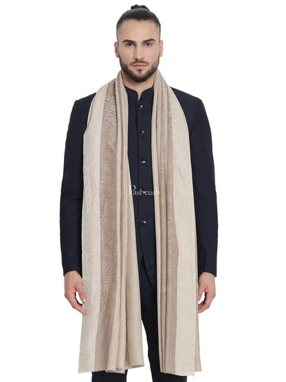 Pashtush India 114x228 Pashtush Mens Checkered Shawl, Natural Beige, Fine Wool, Medium