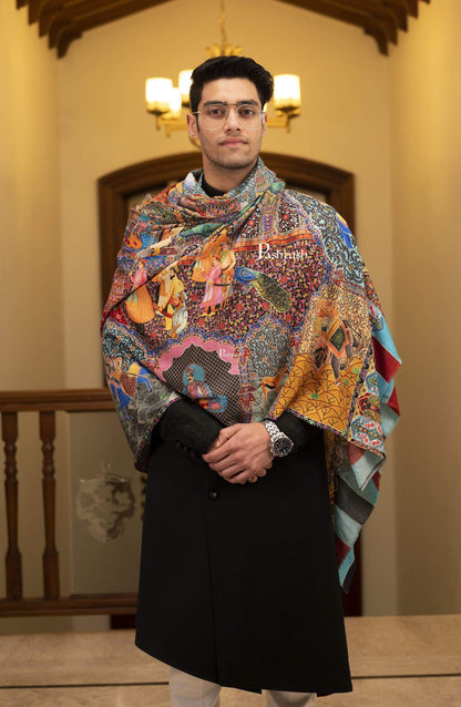 Pashtush India 127x254 Pashtush Mens Darbar Printed Shawl, 100% Pure, Woolmark Certified, Full Size