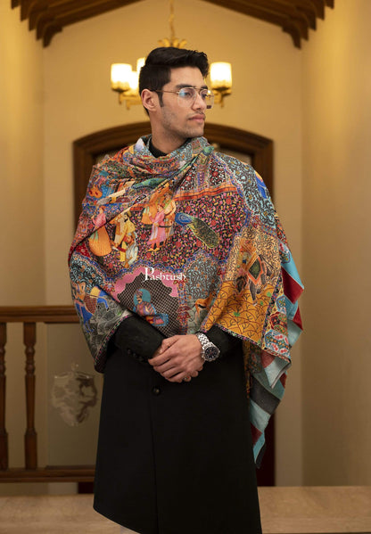 Pashtush India 127x254 Pashtush Mens Darbar Printed Shawl, 100% Pure, Woolmark Certified, Full Size