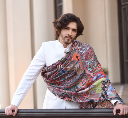 Pashtush India Mens Shawls Gents Shawl Pashtush Mens Darbar Printed Shawl, 100% Pure, Woolmark Certified, Full Size