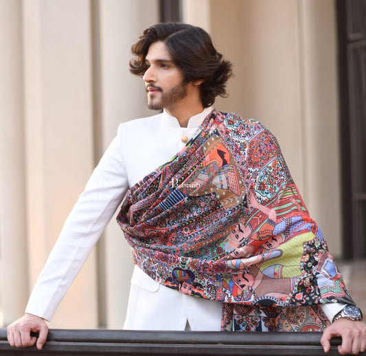 Pashtush India Mens Shawls Gents Shawl Pashtush Mens Darbar Printed Shawl, 100% Pure, Woolmark Certified, Full Size