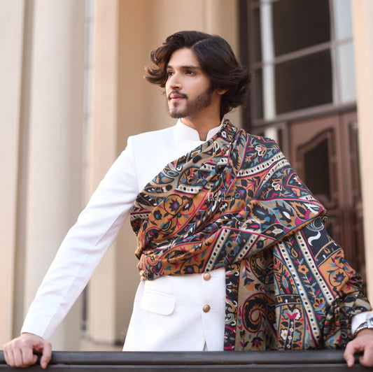 Pashtush India Mens Shawls Gents Shawl Pashtush Mens Darbar Printed Shawl, 100% Pure, Woolmark Certified, Full Size