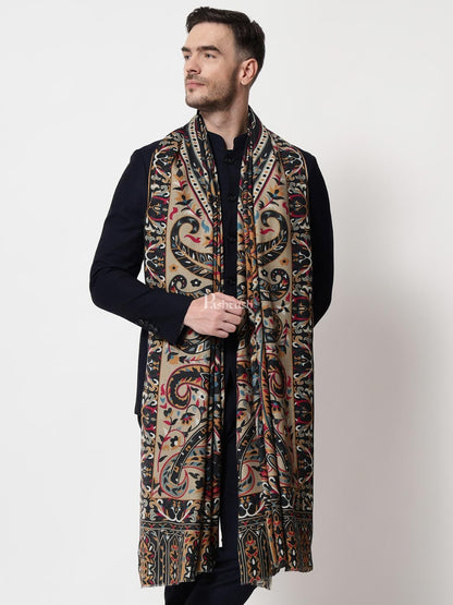Pashtush India Mens Shawls Gents Shawl Pashtush Mens Darbar Printed Shawl, 100% Pure, Woolmark Certified, Full Size