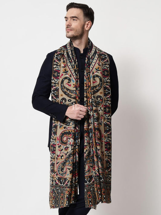 Pashtush India Mens Shawls Gents Shawl Pashtush Mens Darbar Printed Shawl, 100% Pure, Woolmark Certified, Full Size