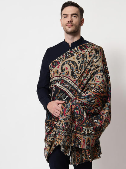 Pashtush India Mens Shawls Gents Shawl Pashtush Mens Darbar Printed Shawl, 100% Pure, Woolmark Certified, Full Size