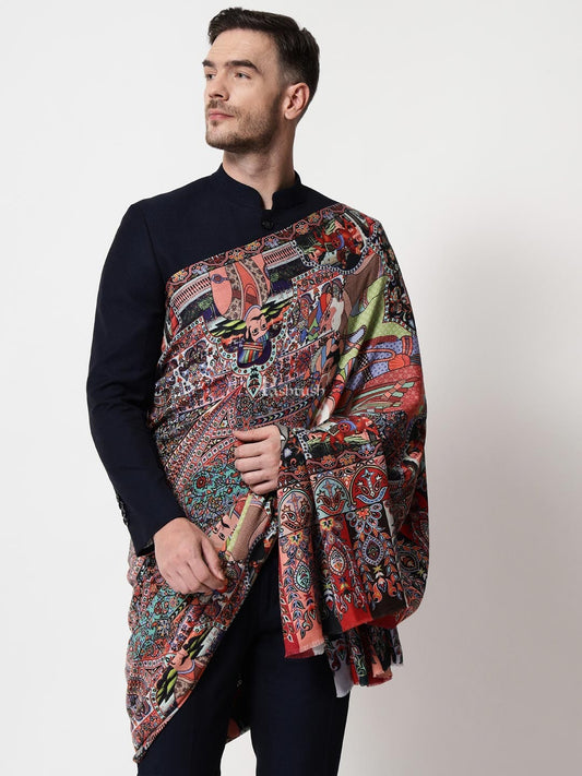 Pashtush India Mens Shawls Gents Shawl Pashtush Mens Darbar Printed Shawl, 100% Pure, Woolmark Certified,Full Size