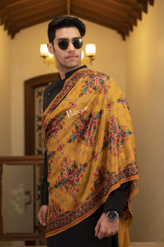 Pashtush Shawl Store Stole Pashtush Mens Embroidered Ethnic Stole, Pure Wool