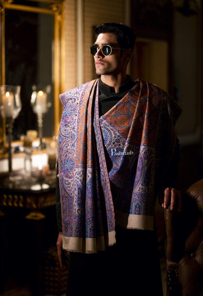 Pashtush India 100x200 Pashtush Mens Embroidered Jamawar Stole, 100% Pure Wool (Woolmark Certified)