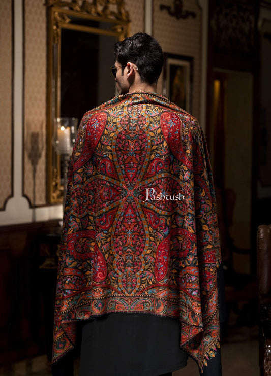 Pashtush India 100x200 Pashtush Mens Embroidered Jamawar Stole, Fine Wool, Soft and Warm