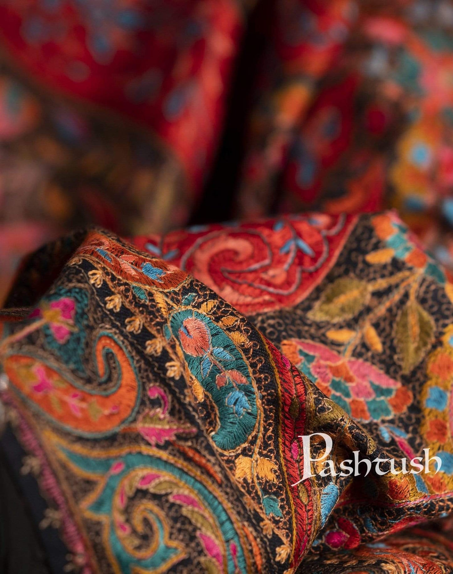 Pashtush India 100x200 Pashtush Mens Embroidered Jamawar Stole, Fine Wool, Soft and Warm