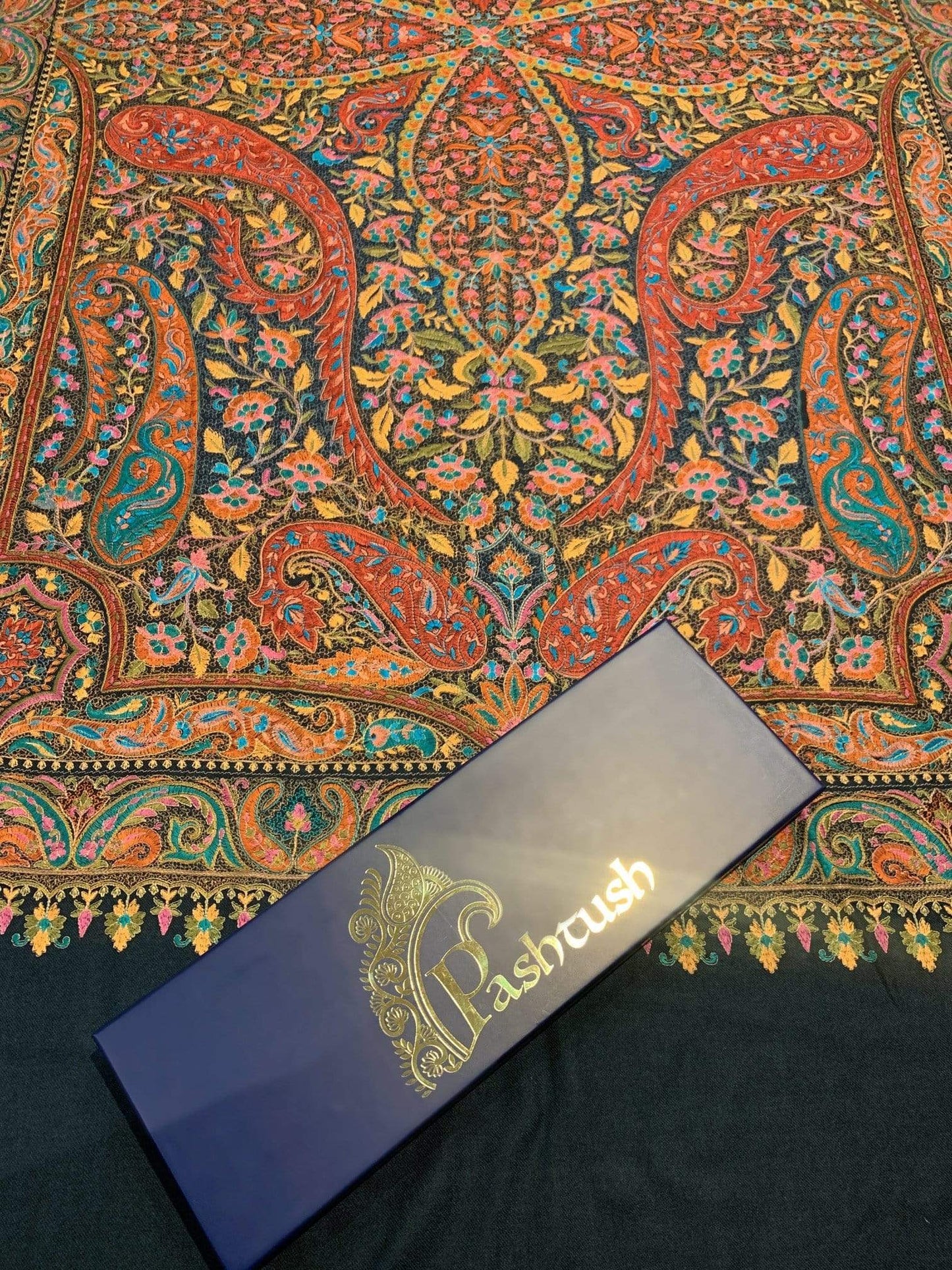 Pashtush India 100x200 Pashtush Mens Embroidered Jamawar Stole, Fine Wool, Soft and Warm