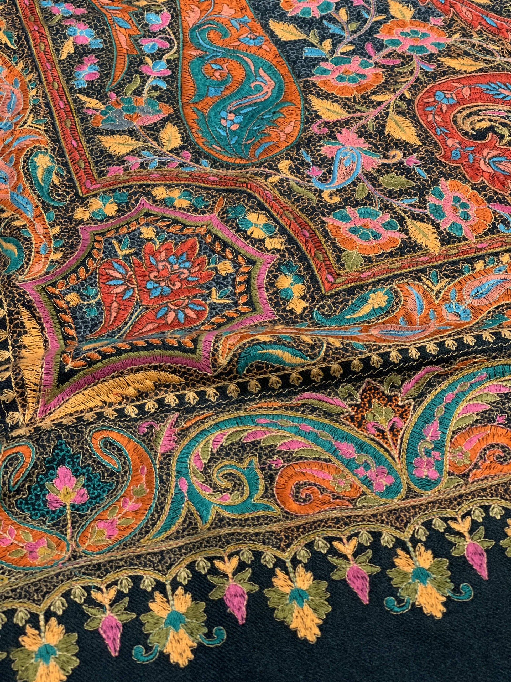 Pashtush India 100x200 Pashtush Mens Embroidered Jamawar Stole, Fine Wool, Soft and Warm
