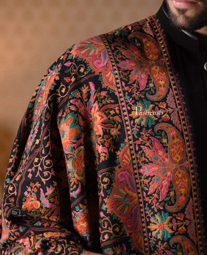 Pashtush India 100x200 Pashtush Mens Embroidered Jamawar Stole, Fine Wool, Soft and Warm