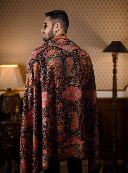 Pashtush India 100x200 Pashtush Mens Embroidered Jamawar Stole, Fine Wool, Soft and Warm