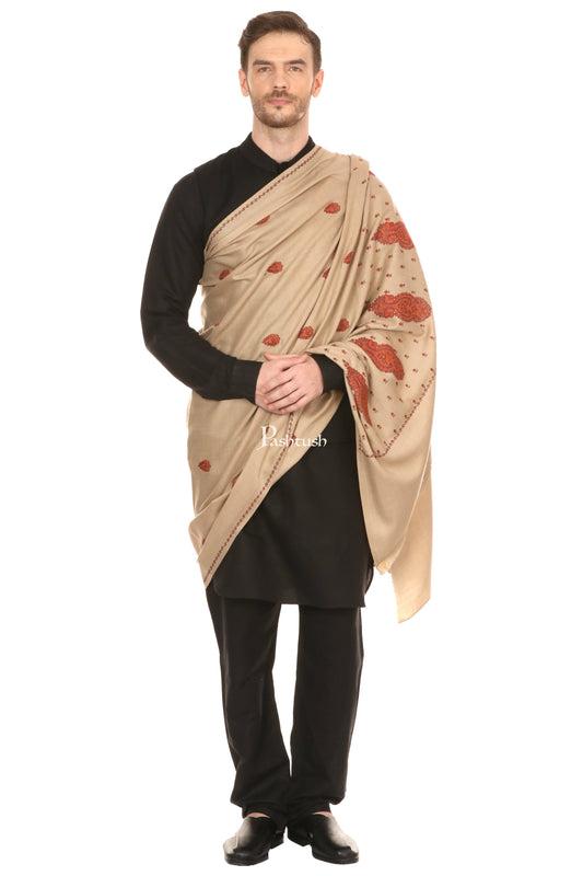 Pashtush India Mens Shawls Gents Shawl Pashtush Mens Embroidered Shawl In Extra Fine Wool Shawl