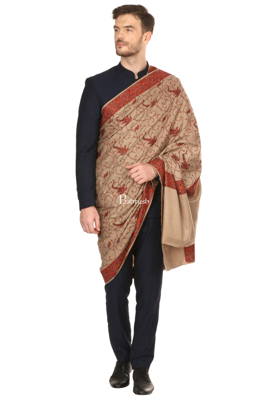 Pashtush India Mens Shawls Gents Shawl Pashtush Mens Embroidered Shawl In Fine Wool Handfeel