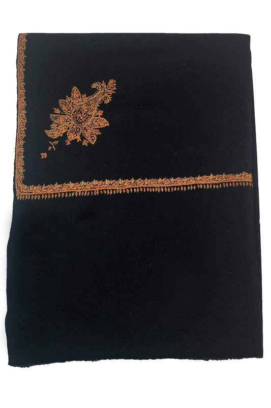 Pashtush Mens Embroidery Shawl, Gents Thick Wool Shawls, 100% Handmade Embroidery, Black