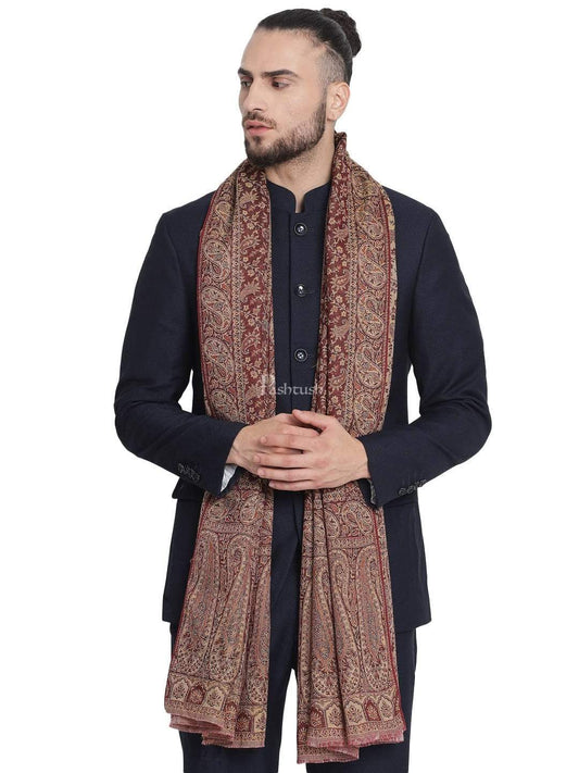 Pashtush India 70x200 Pashtush Mens Ethic Stole, Fine Wool, Soft and Warm, Earthy Hues