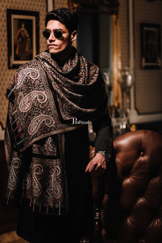 Pashtush India Mens Scarves Stoles and Mufflers Pashtush Mens Ethnic Fine Extra Soft Stole (70 X 200 Cm ) Black