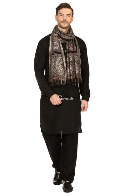 Pashtush India Mens Scarves Stoles and Mufflers Pashtush Mens Ethnic Fine Extra Soft Stole (70 X 200 Cm ) Black