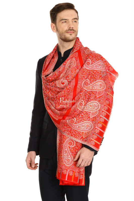 Pashtush India Mens Scarves Stoles and Mufflers Pashtush Mens Ethnic Fine Extra Soft Stole (70 X 200 Cm ) Red