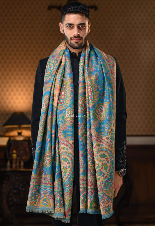 Pashtush India 100x200 Pashtush Mens Ethnic Shawl, Faux Pashmina, Soft And Warm, Barabic Blue
