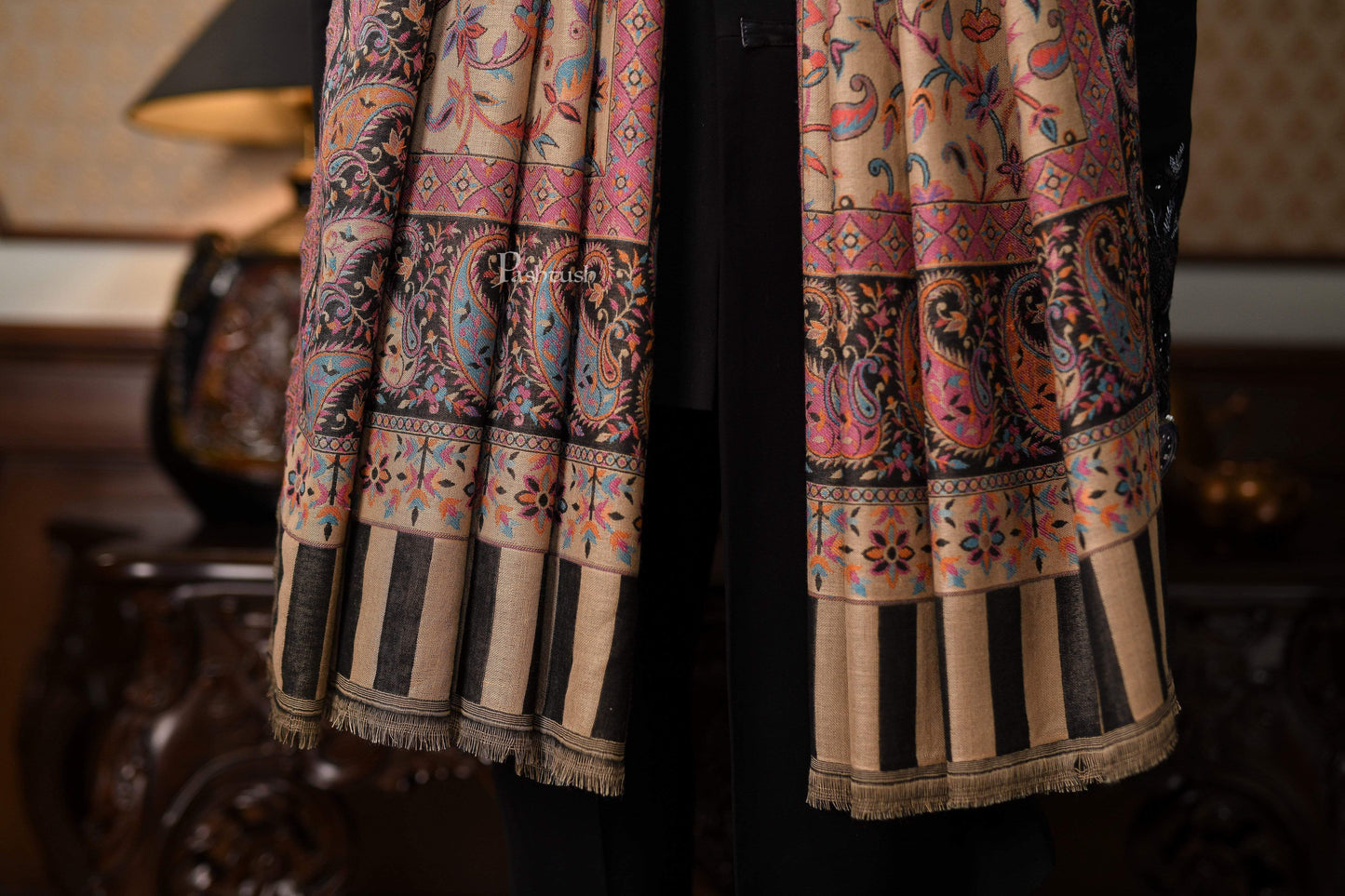 Pashtush India 100x200 Pashtush Mens Ethnic Shawl, Faux Pashmina, Soft and Warm, Beige