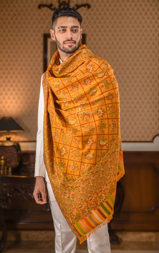 Pashtush India 100x200 PASHTUSH MENS Ethnic SHAWL, FAUX PASHMINA, SOFT AND WARM, MUSTARD