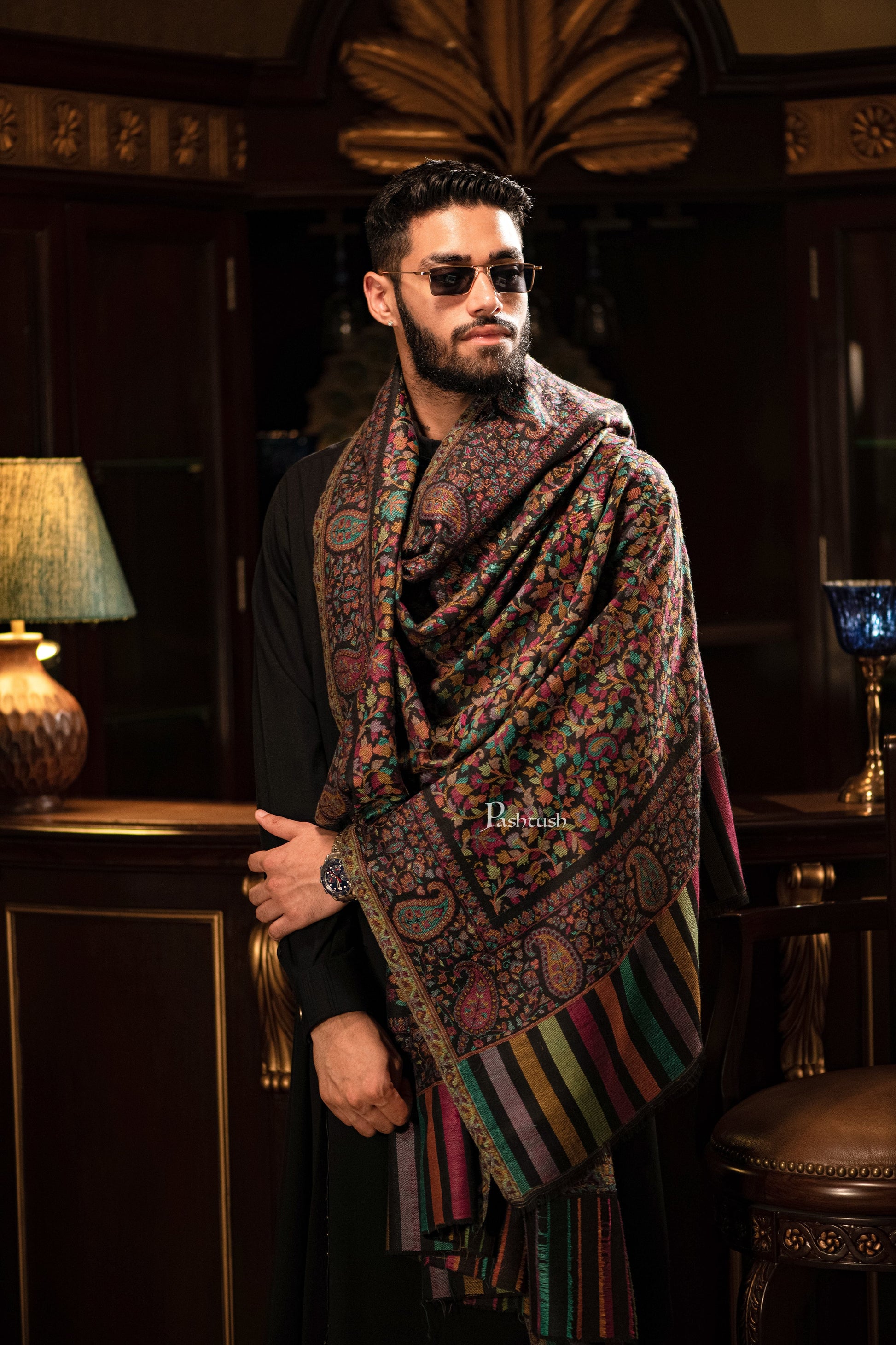 Pashtush India Mens Shawls Gents Shawl Pashtush Mens Ethnic Shawl, Mens Lohi , Full Size, Fine Wool