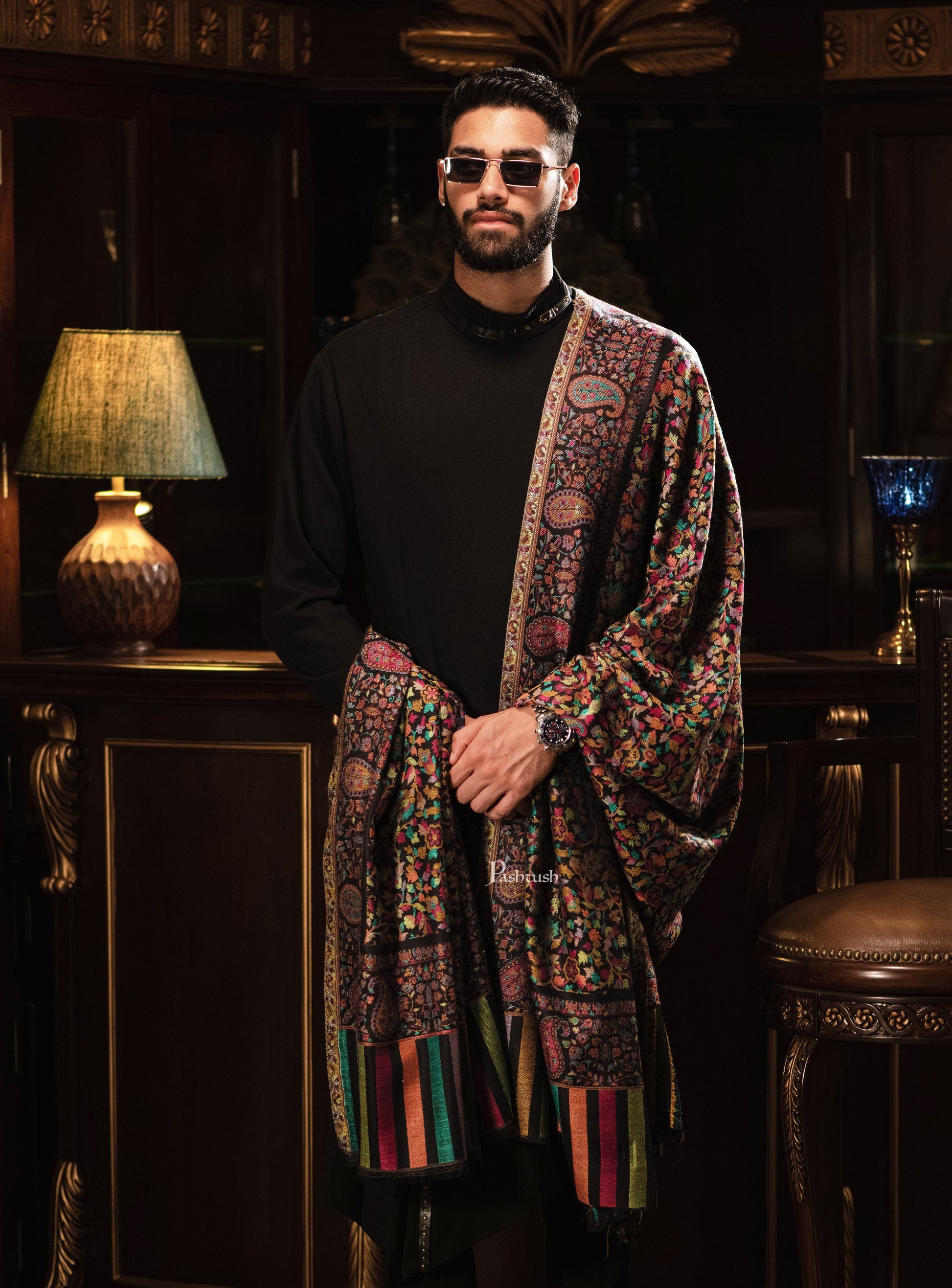 Pashtush India Mens Shawls Gents Shawl Pashtush Mens Ethnic Shawl, Mens Lohi , Full Size, Fine Wool