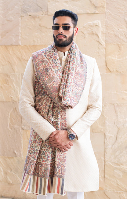 Pashtush India Mens Shawls Gents Shawl Pashtush Mens Ethnic Shawl, Mens Lohi, Full Size, Fine Wool, Ivory