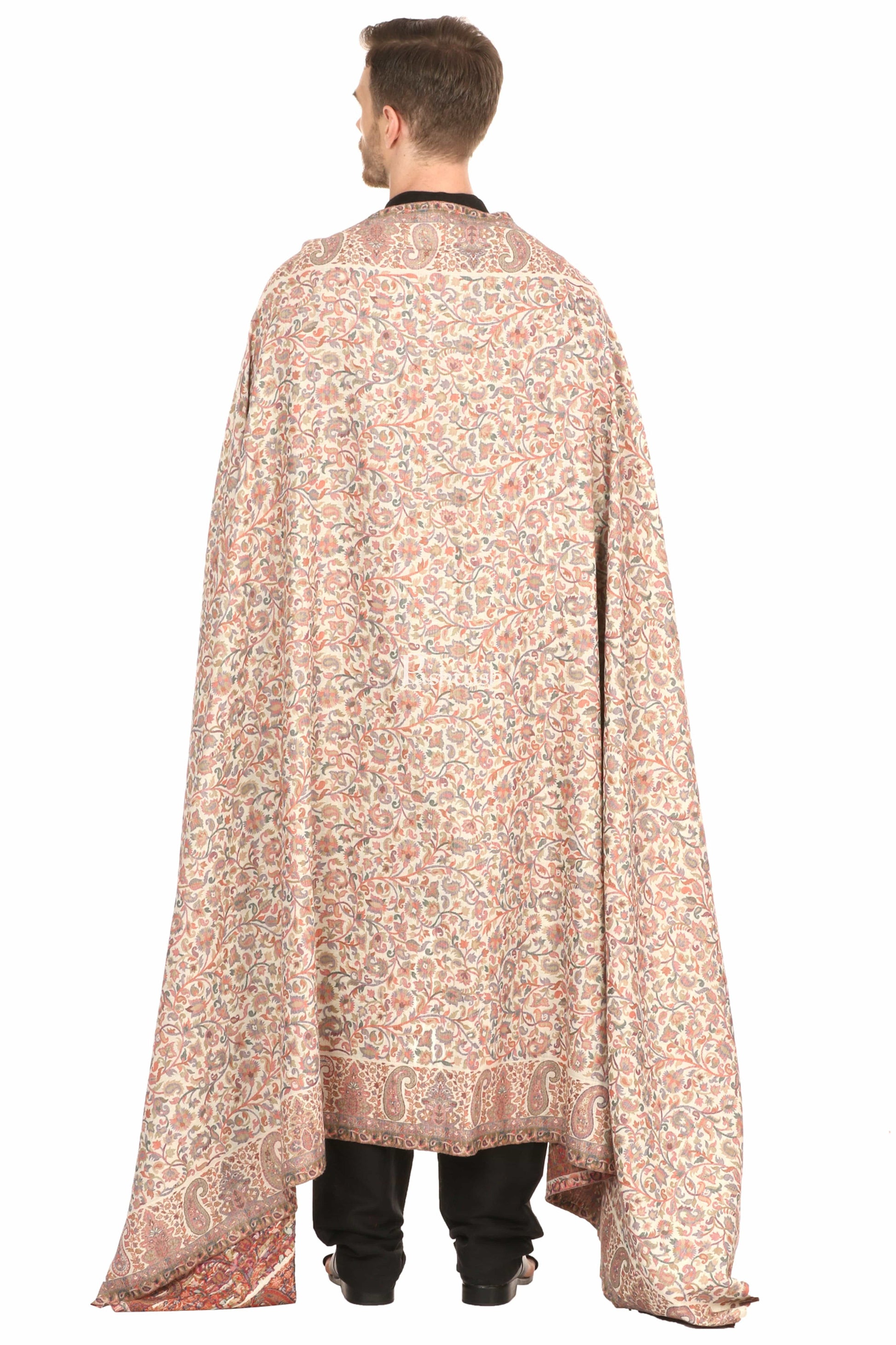 Pashtush India Mens Shawls Gents Shawl Pashtush Mens Ethnic Shawl, Mens Lohi, Full Size, Fine Wool,  Ivory