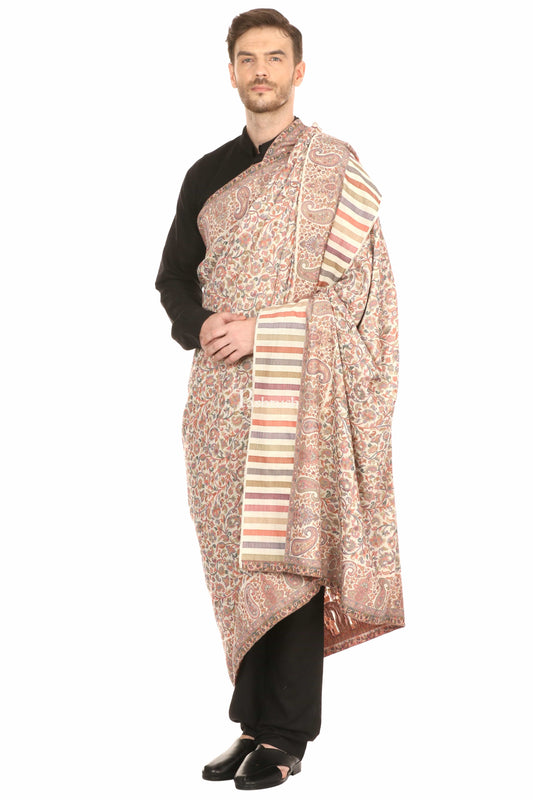 Pashtush India Mens Shawls Gents Shawl Pashtush Mens Ethnic Shawl, Mens Lohi, Full Size, Fine Wool,  Ivory