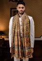 Pashtush India 100x200 Pashtush Mens Ethnic Shawl, Pure Wool, Woolmark Certificate, Beige with Zari Weave