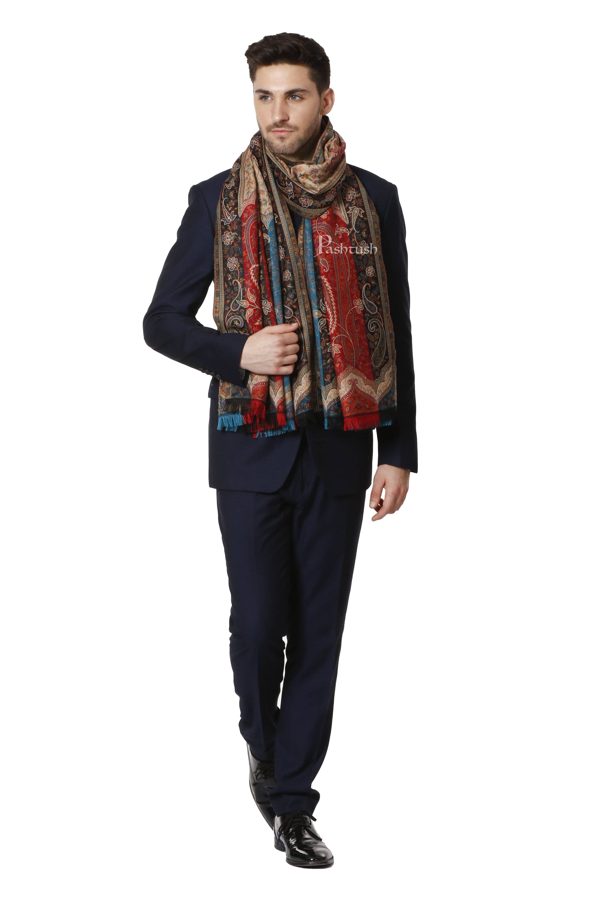 Pashtush India 0 Pashtush Mens Ethnic Stole, Multicoloured, Faux Pashmina
