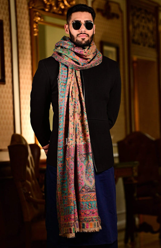 Pashtush India 100x200 Pashtush Mens Ethnic Stole, Pastel Coloured Weave, Pure Wool, Woolmark Certificate