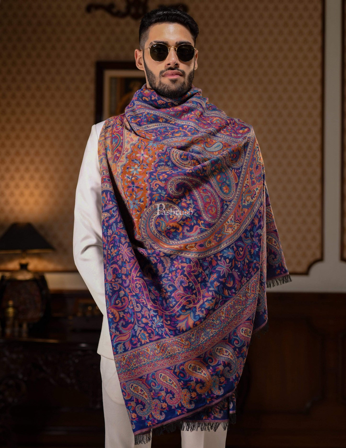Pashtush India 100x200 Pashtush Mens Ethnic Weave Shawl, Rich Garden