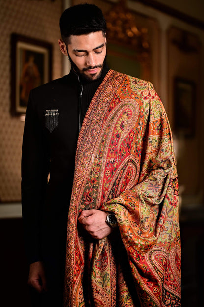 Pashtush India 100x200 Pashtush Mens Ethnic Weave Shawl, Rich Garden, Red And Beige