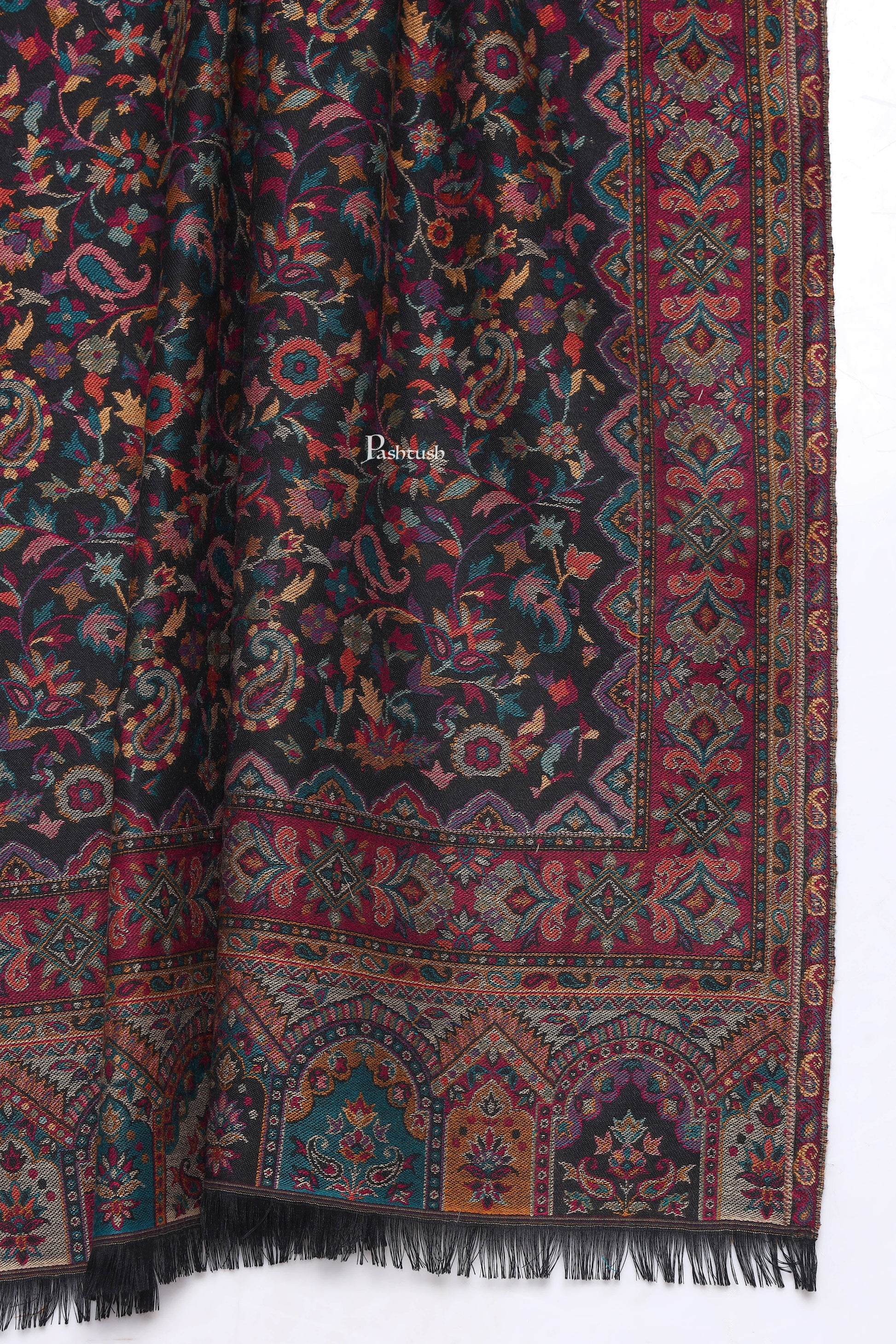 Pashtush India Mens Scarves Stoles and Mufflers Pashtush Mens Ethnic Weave Stole, Woven Design, Black