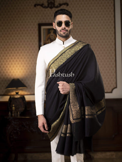 Pashtush India Gift Pack Pashtush Mens Extra Fine Count Wool Shawl, Metallic Tilla Border Weave, Full Size