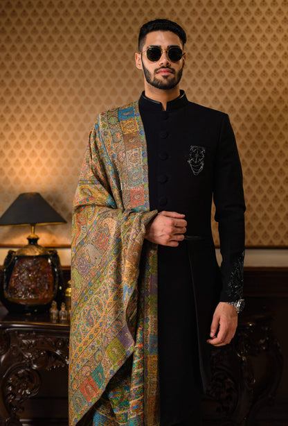 Pashtush India 100x200 Pashtush Mens Extra Fine Ethnic Shawl, Pure Wool, Woolmark Certificate
