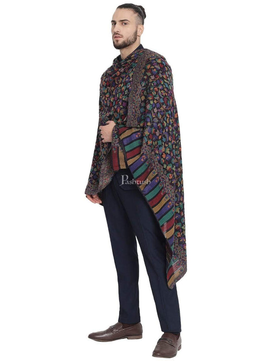 Pashtush India 100x200 Pashtush Mens Extra Fine Soft Ethnic Weave Stole, Fine Wool