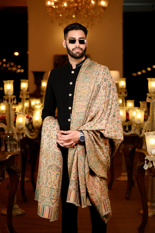 Pashtush India Mens Shawls Gents Shawl Pashtush Mens Extra Fine Wool Ethnic Shawl, Mens Lohi, Full Size, Multicolour