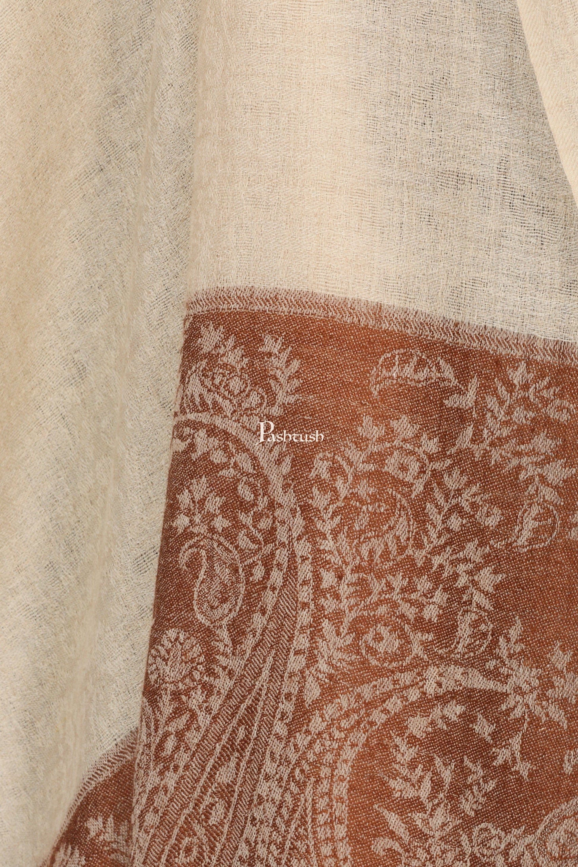 Pashtush India Mens Scarves Stoles and Mufflers Pashtush Mens Extra Fine Wool Jacquard Stole, Beige